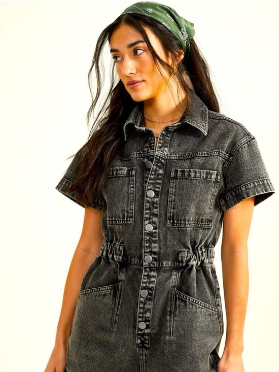 Altar'd State Pants - Altar'd State Washed Black Denim Jean Shorts Romper Size M
